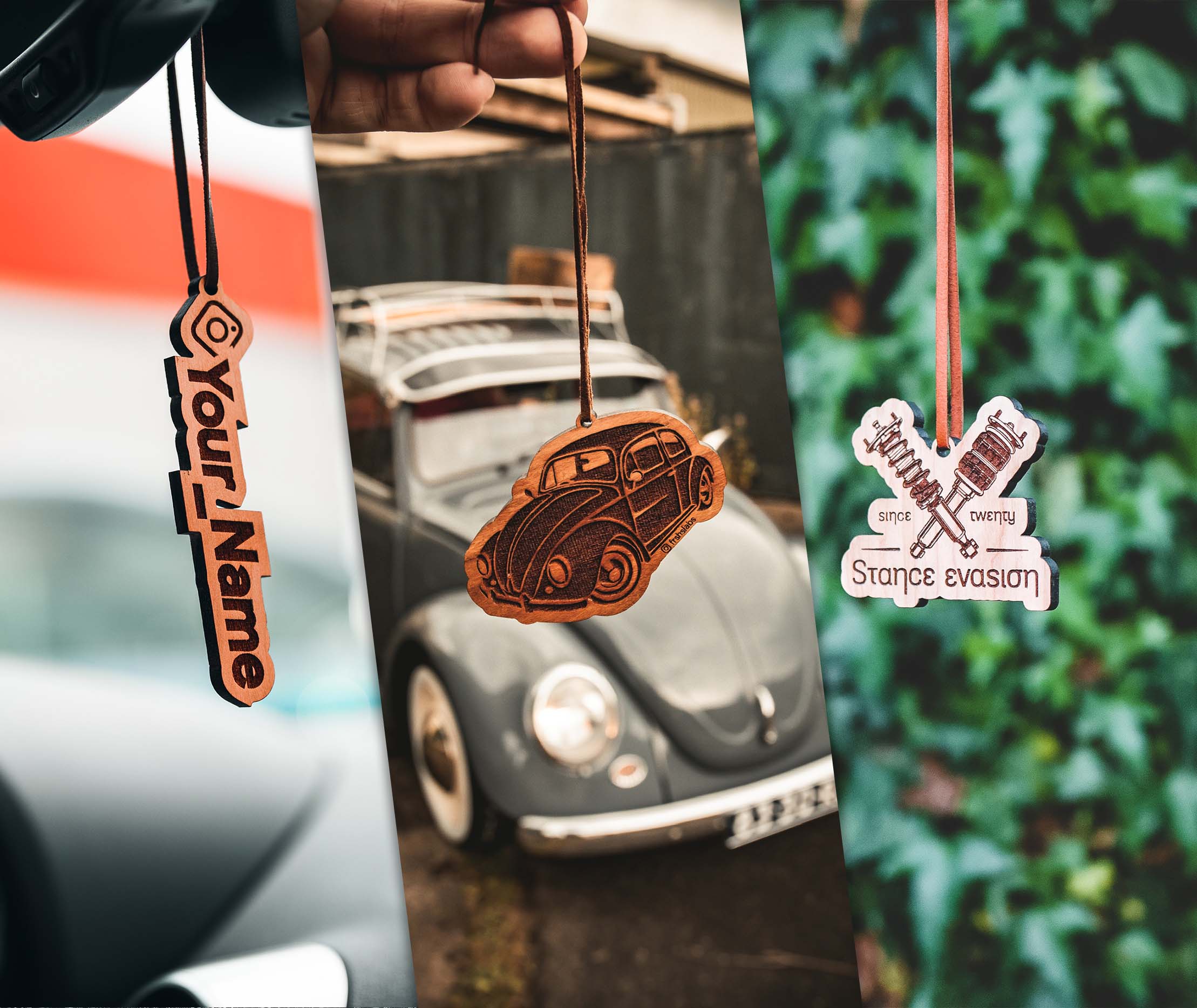 Custom made, re-scentable, premium wooden air fresheners by Frshslabs!